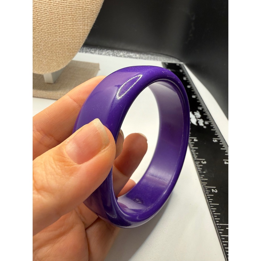 Vintage Purple Resin Bangle Bracelet Chunky Domed Statement Jewelry Violet 1in